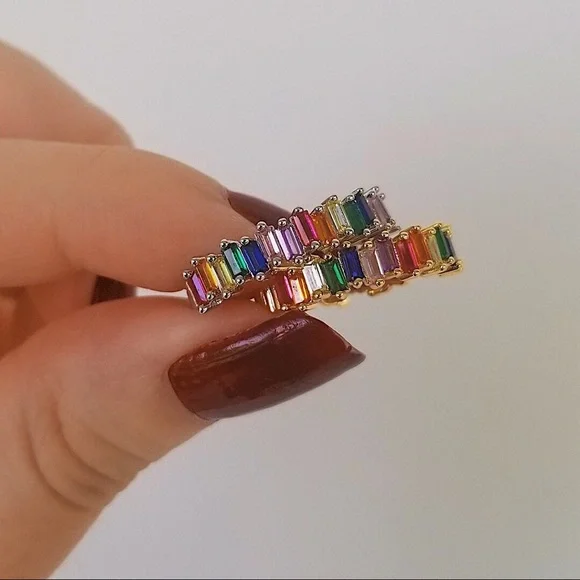 Rainbow Baguette Band Ring - Picture 3 of 4